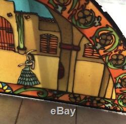 Large Vintage 65x32 Original Arched Stain Glass Panel Window withSpanish Scene
