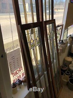 Large Vintage Art Deco French Stained/Leaded Glass Panel w. Wood Frame Pretty
