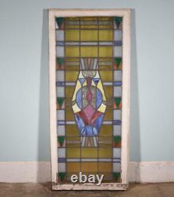 Large Vintage Art Deco French Stained/Leaded Glass Panel withWood Frame Salvage