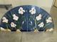 Large Vintage Blue Stained Glass Panels Pink Lilies Flowers Green Leaves 71x35