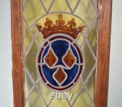 Large Vintage French Stained/Leaded Church Glass Panel withWood Frame Salvage