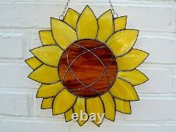 Large Yellow Stained Glass Sunflower Suncatcher Window Panel 12