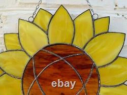 Large Yellow Stained Glass Sunflower Suncatcher Window Panel 12