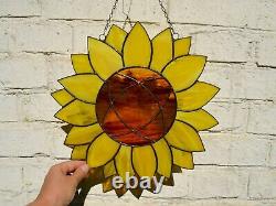 Large Yellow Stained Glass Sunflower Suncatcher Window Panel 12