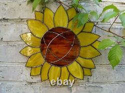 Large Yellow Stained Glass Sunflower Suncatcher Window Panel 12