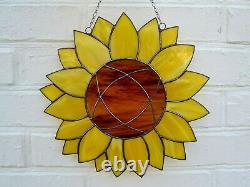 Large Yellow Stained Glass Sunflower Suncatcher Window Panel 12