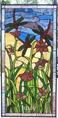 Large handcrafted dragonfly stained glass window panel