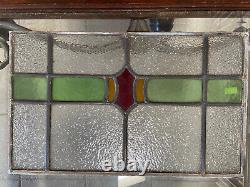 Leaded Old English Stain Glass Window Pane 19.75 Wide By 12 Tall Multicolor