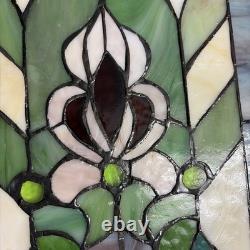 Leaded Rectangle Stained Glass Window Panel with Floral Design