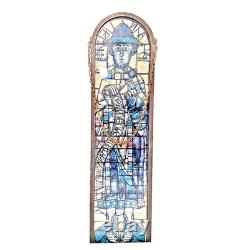 Leaded Stained Glass Panel Prophet Daniel Biblical Figural Window Church Vintage