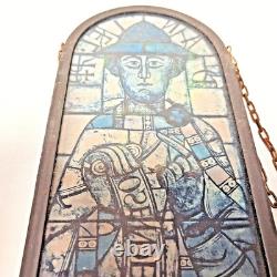 Leaded Stained Glass Panel Prophet Daniel Biblical Figural Window Church Vintage