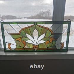 Leaded Stained Glass Transom Window Lotus Flower 36.5 x 16.5 Inches Window Panel