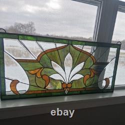 Leaded Stained Glass Transom Window Lotus Flower 36.5 x 16.5 Inches Window Panel
