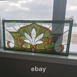 Leaded Stained Glass Transom Window Lotus Flower 36.5 x 16.5 Inches Window Panel