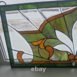 Leaded Stained Glass Transom Window Lotus Flower 36.5 x 16.5 Inches Window Panel