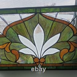 Leaded Stained Glass Transom Window Lotus Flower 36.5 x 16.5 Inches Window Panel