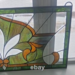 Leaded Stained Glass Transom Window Lotus Flower 36.5 x 16.5 Inches Window Panel