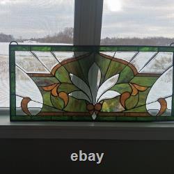 Leaded Stained Glass Transom Window Lotus Flower 36.5 x 16.5 Inches Window Panel