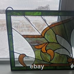 Leaded Stained Glass Transom Window Lotus Flower 36.5 x 16.5 Inches Window Panel