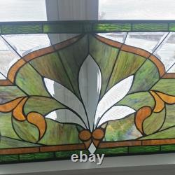Leaded Stained Glass Transom Window Lotus Flower 36.5 x 16.5 Inches Window Panel