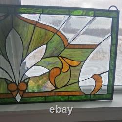 Leaded Stained Glass Transom Window Lotus Flower 36.5 x 16.5 Inches Window Panel