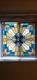 Leaded Stained Glass Window Hanging Panel Square Geometric Blue Yellow White