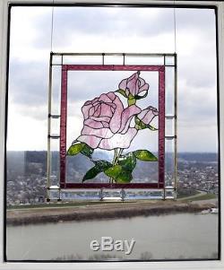 Leaded & Stained Glass Window Panel (Pink Rose & Rose Buds) Must see to believe