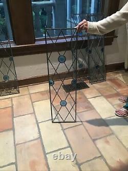 Leaded Stained Glass Window Panel With Blue Bullets