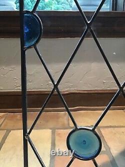 Leaded Stained Glass Window Panel With Blue Bullets