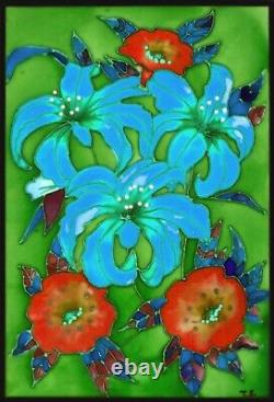 Lilies, Stained glass paintin Stained glass painting, art glass. Window panel