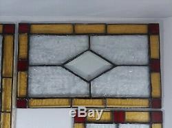 Lot Set 4 Vtg Stained Glass Cabinet Door Panels Red Yellow Clear 7 3/4 x 12 7/8