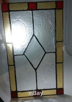 Lot Set 4 Vtg Stained Glass Cabinet Door Panels Red Yellow Clear 7 3/4 x 12 7/8