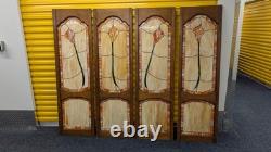 Lot of 4 vintage Tiffany Style custom made wooden door stained glass Calla Lily