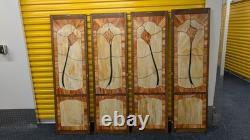 Lot of 4 vintage Tiffany Style custom made wooden door stained glass Calla Lily
