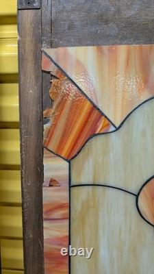 Lot of 4 vintage Tiffany Style custom made wooden door stained glass Calla Lily
