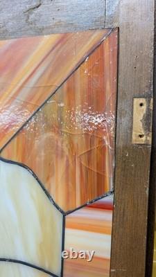Lot of 4 vintage Tiffany Style custom made wooden door stained glass Calla Lily