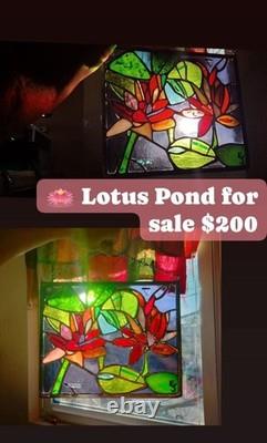 Lotus Pond 12x9 Contemporary Stained Glass Art Made By Jessica Joy Myers