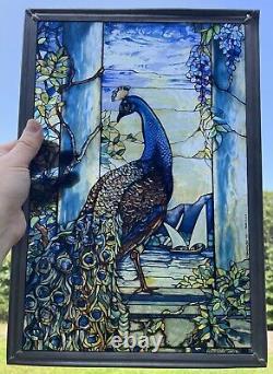 Louis C. Tiffany Peacock Stained Glass Glassmasters Hanging Panel 1990 USA