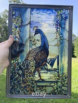 Louis C. Tiffany Peacock Stained Glass Glassmasters Hanging Panel 1990 USA