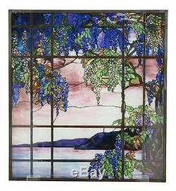 Louis Comfort Tiffany Window View of Oyster Bay Stained Glass Art Panel Decor