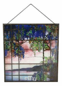 Louis Comfort Tiffany Window View of Oyster Bay Stained Glass Art Panel Decor