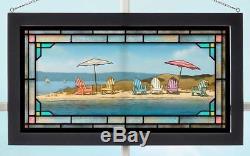 Lounging at the Beach Summer Day Stained Glass Art Hanging Panel
