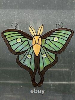 Luna Moth stained glass suncatcher Green Large window panel Usa Handcrafted