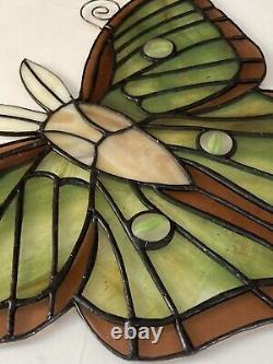 Luna Moth stained glass suncatcher Green Large window panel Usa Handcrafted