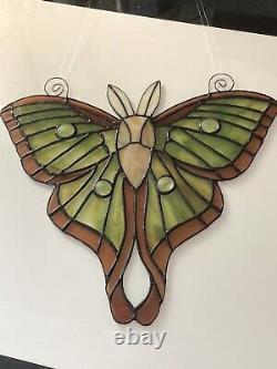 Luna Moth stained glass suncatcher Green Large window panel Usa Handcrafted