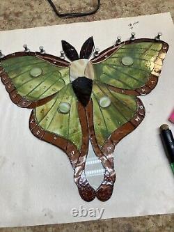 Luna Moth stained glass suncatcher Green Large window panel Usa Handcrafted