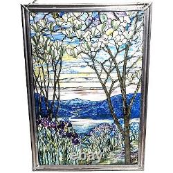 MMA Louis Tiffany Magnolia Irises Stained Glass Panel Reproduction 13x9