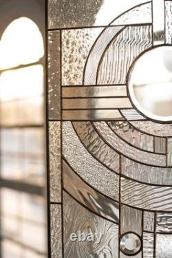 MOON RISE Frank Lloyd Wright Insprd Tiffany Style Stained Glass Window 21x12 CLR