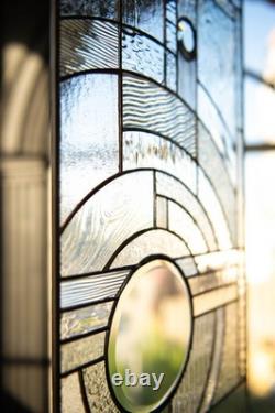 MOON RISE Frank Lloyd Wright Insprd Tiffany Style Stained Glass Window 21x12 CLR