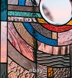MOON RISE Frank Lloyd Wright Insprd Tiffany Style Stained Glass Window 21x12 In